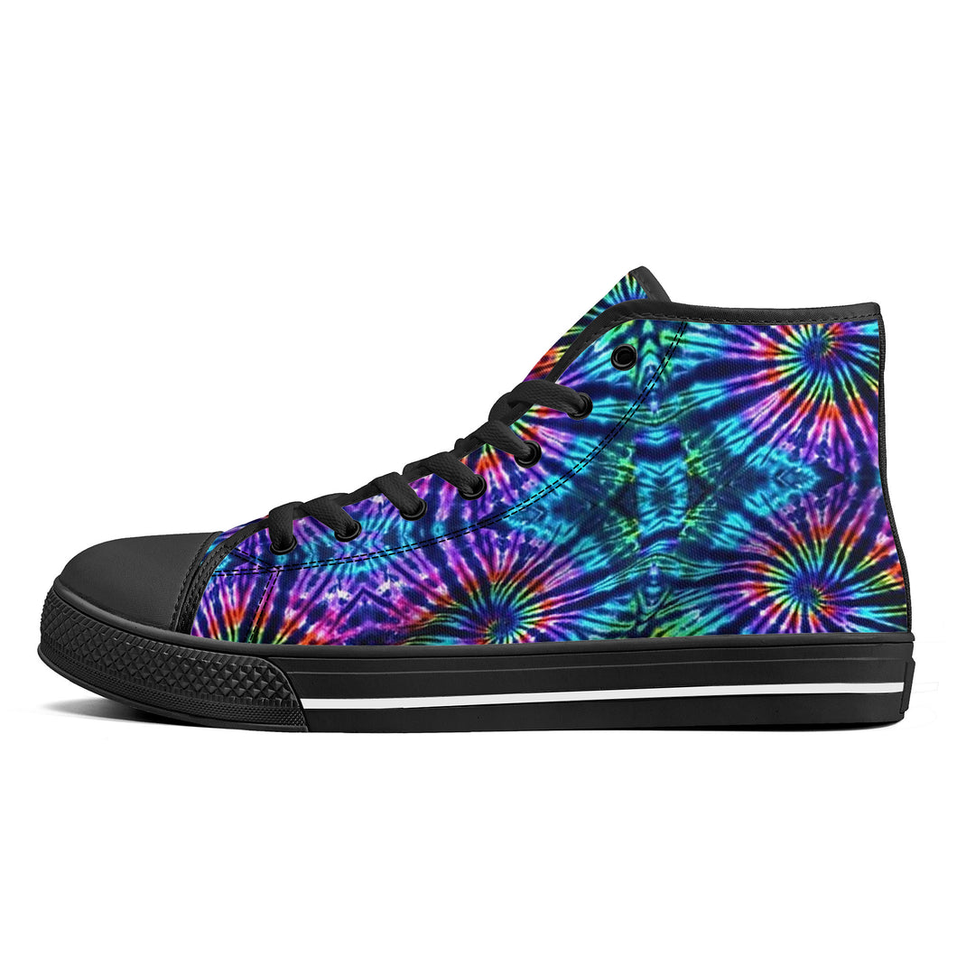 Ti Amo I love you - Exclusive Brand - Blue Zodiac, Curious Blue, Malachite, Purple Heart -Tie-Dye - High-Top Canvas Shoes - Black