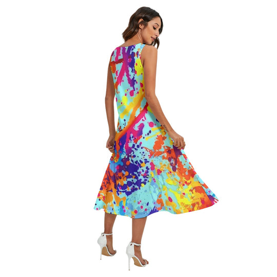 Ti Amo I love you - Exclusive Brand  - Color Splatter - Women's Sleeveless Dress With Diagonal Pocket - Sizes XS-2XL