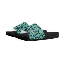 Load image into Gallery viewer, Ti Amo I love you  - Exclusive Brand  - Tradewind with Aqua Forest Leopard Spots - Womens / Childrens  / Youth  - Slide Sandals - Black Soles
