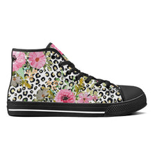 Load image into Gallery viewer, Ti Amo I love you - Exclusive Brand - Leopard with Flowers - High-Top Canvas Shoes - Black
