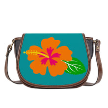 Load image into Gallery viewer, Ti Amo I love you - Exclusive Brand - Persian Green - Hawaiian Flower - Saddle Bag
