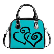 Load image into Gallery viewer, Ti Amo I love you - Exclusive Brand  - Vivid Cyan (Robin&#39;s Egg Blue) - Double Black Heart -  Shoulder Handbag
