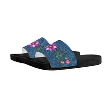 Load image into Gallery viewer, Ti Amo I love you  - Exclusive Brand  - Denim Look - Floral -  Womens / Children  / Youth  - Slide Sandals - Black Soles
