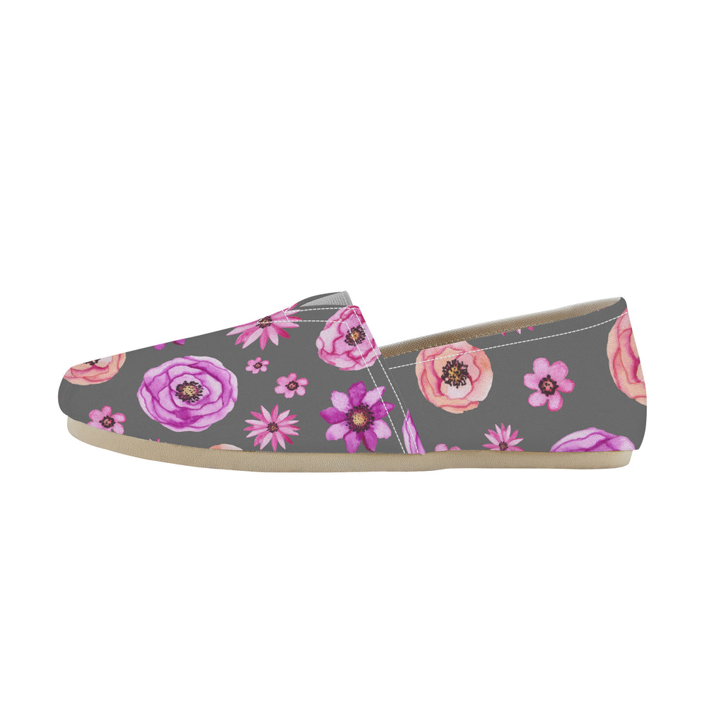 Ti Amo I love you  - Exclusive Brand  - Medium Grey with Flowers - Womens Casual Flats - Ladies Driving Shoes