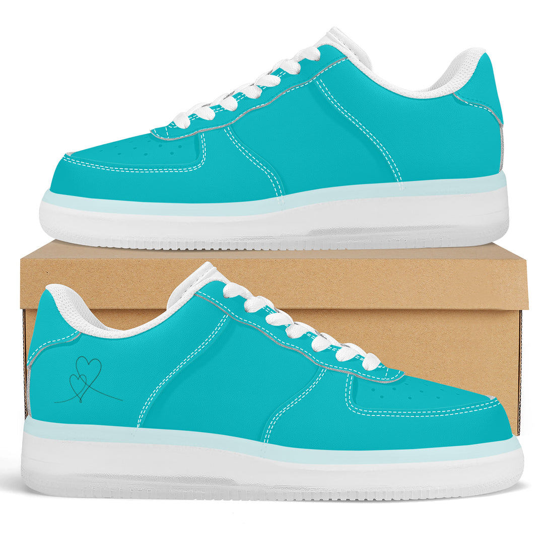Ti Amo I love you - Exclusive Brand  - Vivid Cyan (Robin's Egg Blue) Transparent Low Top Air Force Leather Shoes