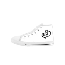 Load image into Gallery viewer, Ti Amo I love you - Exclusive Brand - White - Double Black Heart - Kids High Top Canvas Shoes
