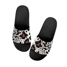 Load image into Gallery viewer, Ti Amo I love you  - Exclusive Brand - White with Black &amp; Spicy Mix Animal Spots  - Slide Sandals - Black Soles
