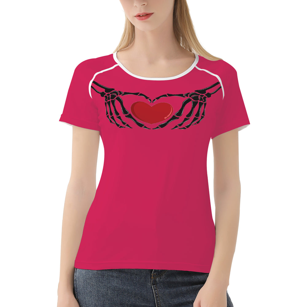 Ti Amo I love you - Exclusive Brand - Cerise Red 2 - Skeleton Hands with Heart  -Women's T shirt - Sizes XS-2XL