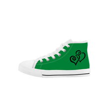 Load image into Gallery viewer, Ti Amo I love you - Exclusive Brand - Fun Green - Double Black Heart - Kids High Top Canvas Shoes
