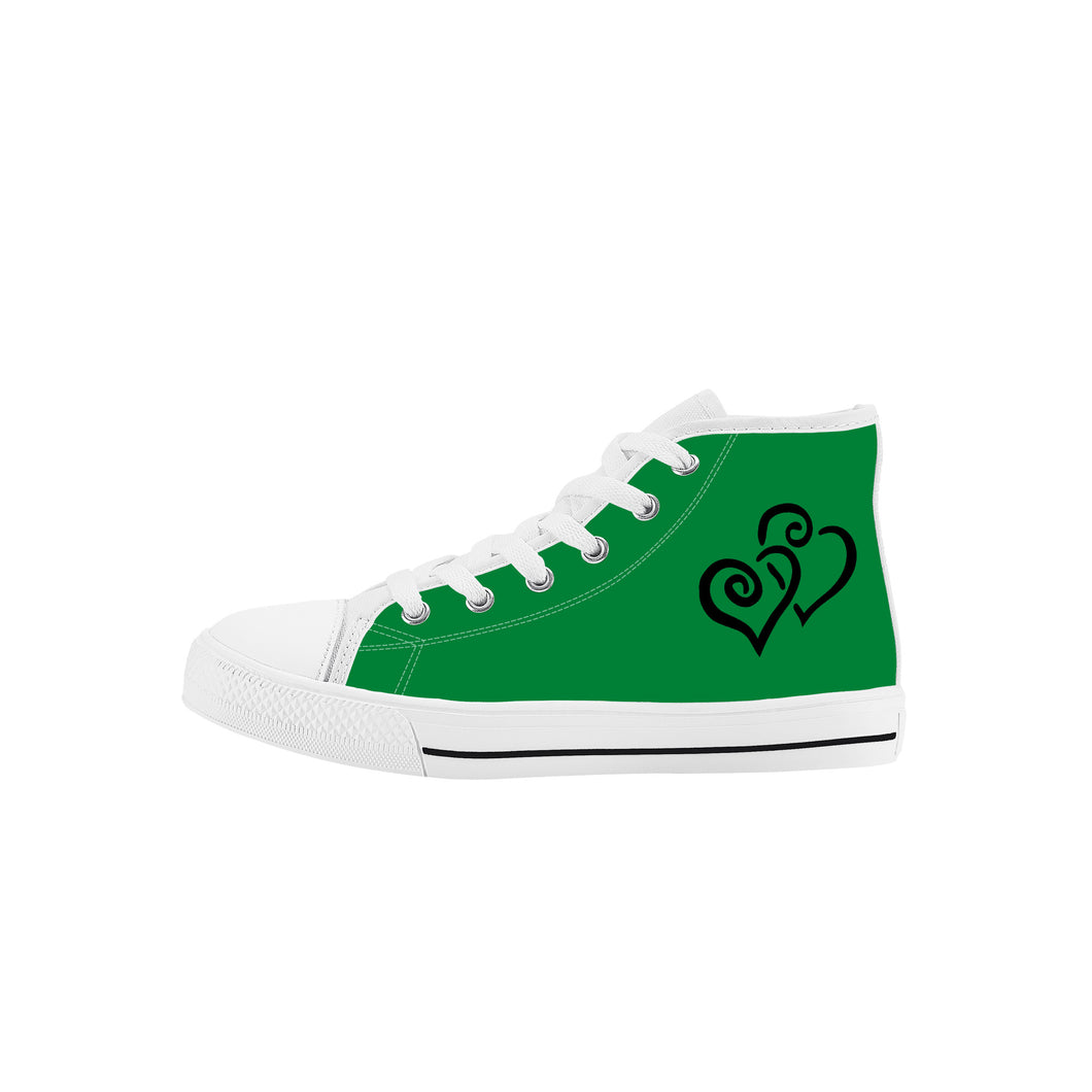 Ti Amo I love you - Exclusive Brand - Fun Green - Double Black Heart - Kids High Top Canvas Shoes