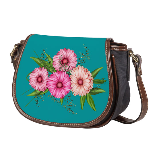Ti Amo I love you - Exclusive Brand - Persian Green - Pink Floral - Saddle Bag