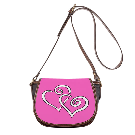 Ti Amo I love you - Exclusive Brand - Hot Pink - Double White Heart - Saddle Bag