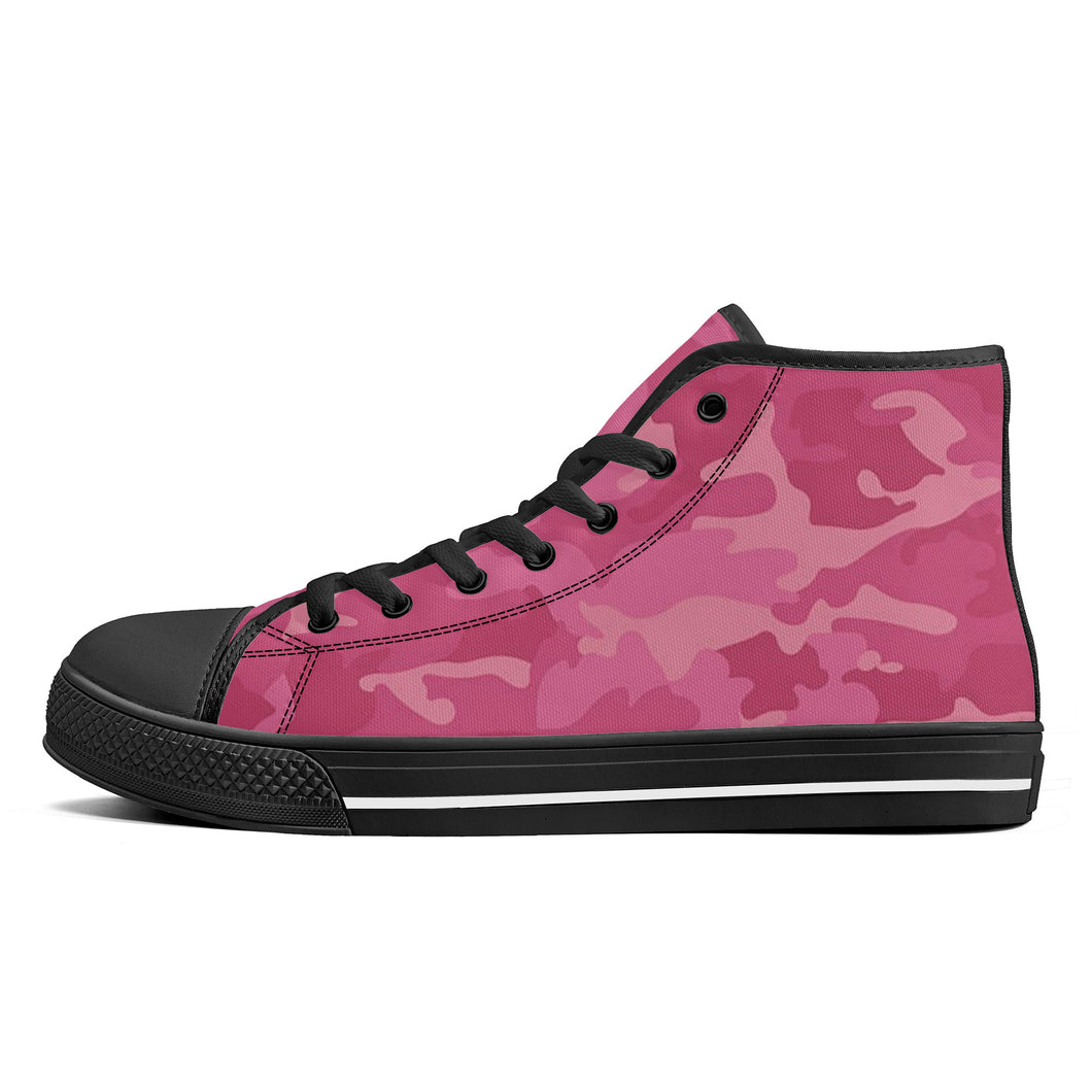 Ti Amo I love you - Exclusive Brand - Pink/ Hot Pink Camouflage - High-Top Canvas Shoes - Black