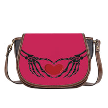 Load image into Gallery viewer, Ti Amo I love you - Exclusive Brand - Cerise Red 2 - Skeleton Hands with Heart - Saddle Bag
