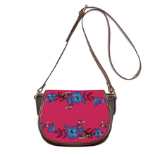 Load image into Gallery viewer, Ti Amo I love you - Exclusive Brand - Cerise Red 2 - Blue Floral - Saddle Bag
