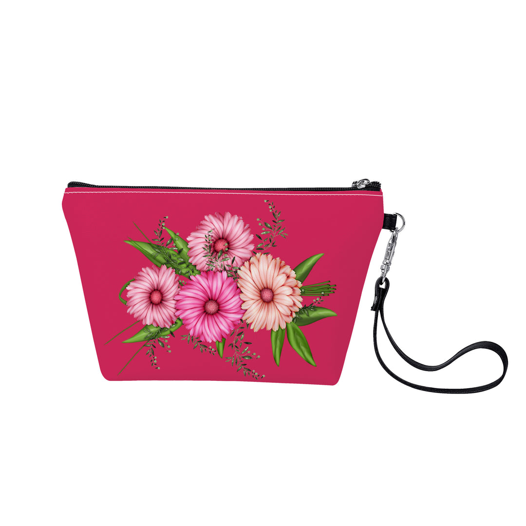 Ti Amo I love you - Exclusive Brand - Cerise Red 2 - Pink Floral - Sling Cosmetic Bag