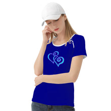 Load image into Gallery viewer, Ti Amo I love you - Exclusive Brand - Dark Blue 2- Double Cyan Heart - Women&#39;s T shirt - Sizes XS-2XL
