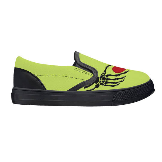 Ti Amo I love you - Exclusive Brand- Yellow Green - Skeleton Hands with Heart - Kids Slip-on shoes - Black Soles