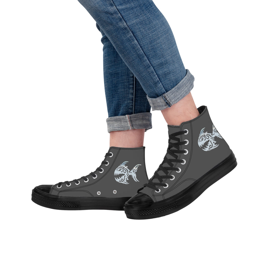 Ti Amo I love you - Exclusive Brand - Davy's Grey - Angry Fish - High Top Canvas Shoes - Black  Soles