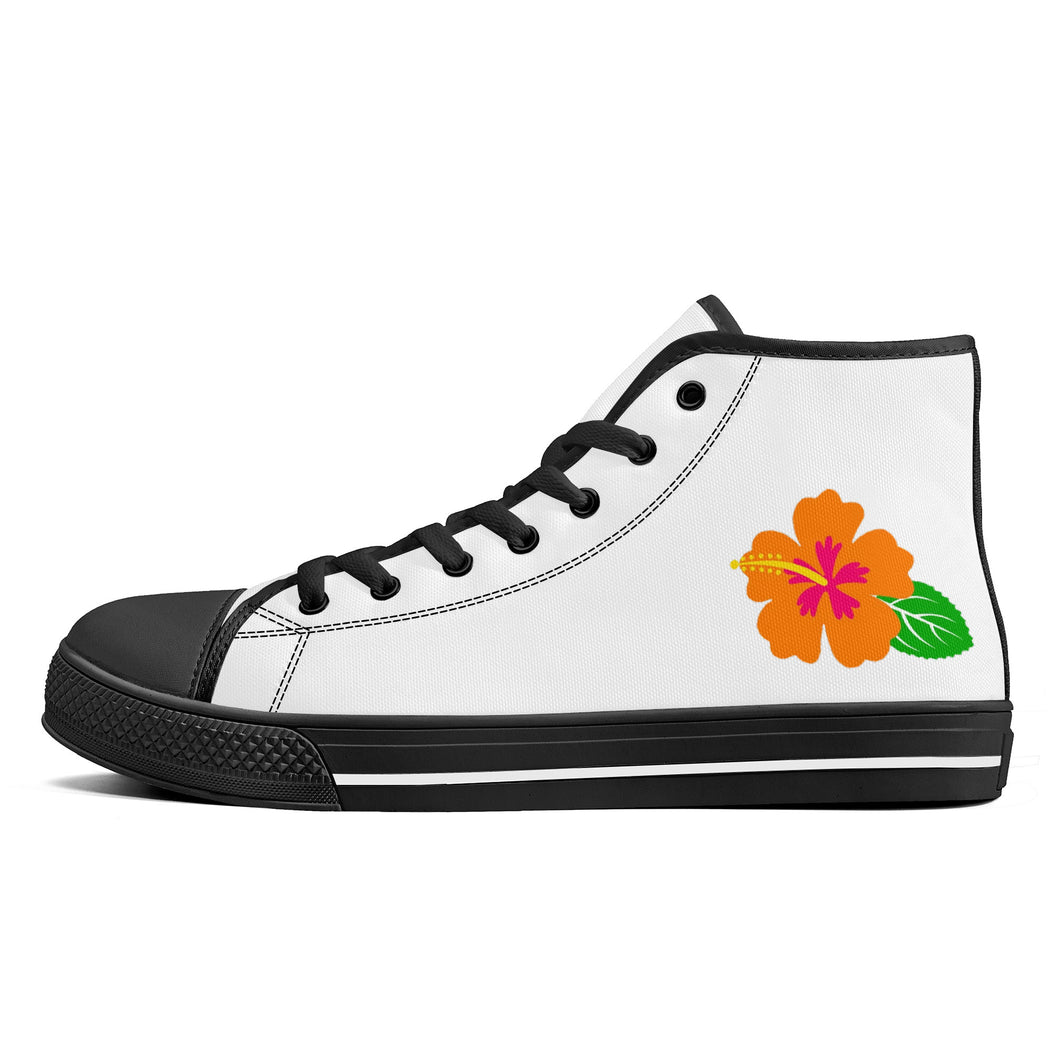 Ti Amo I love you - Exclusive Brand - White -  Hawaiian Flower - High-Top Canvas Shoes - Black Soles