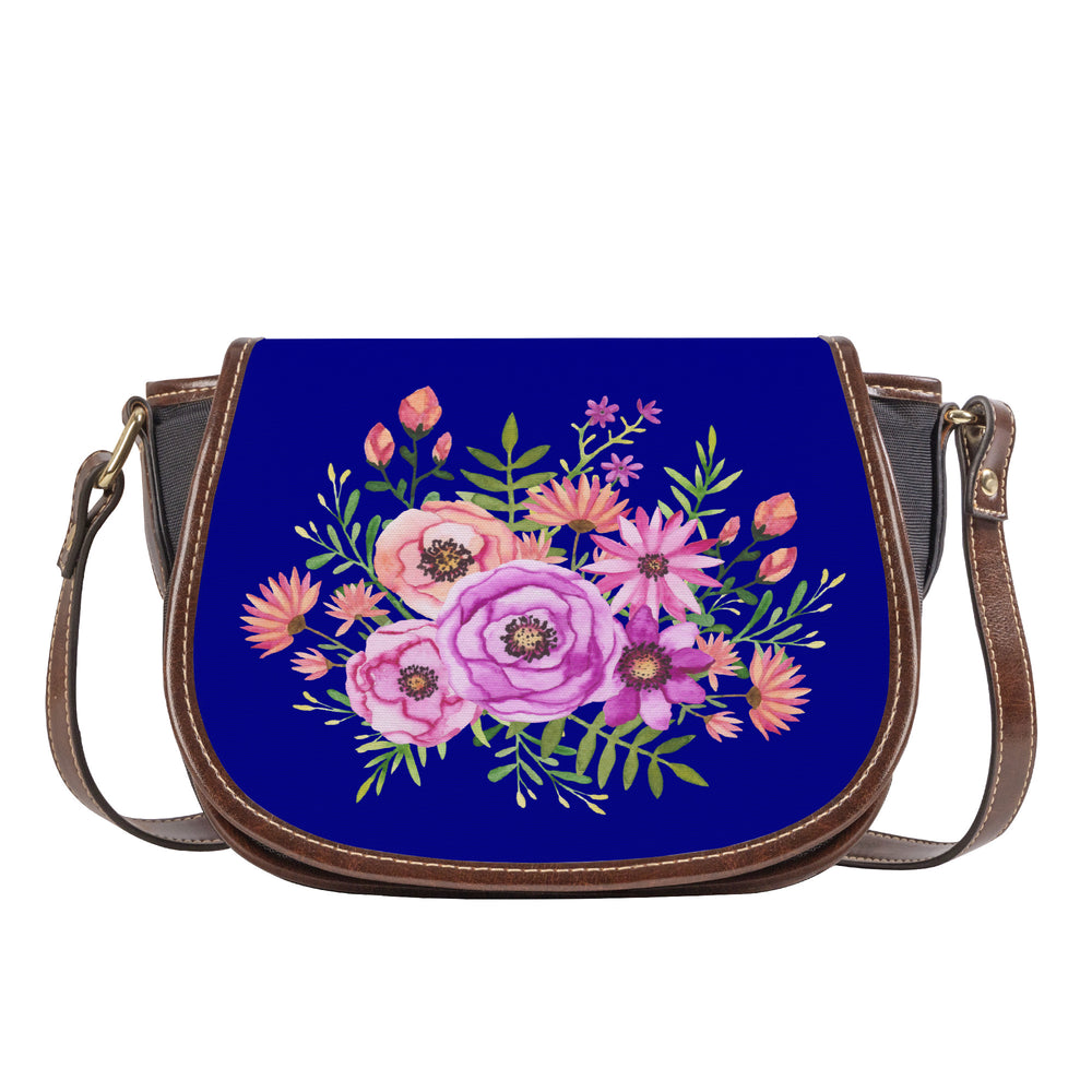Ti Amo I love you - Exclusive Brand - Dark Blue 2 - Floral Bouquet - Saddle Bag
