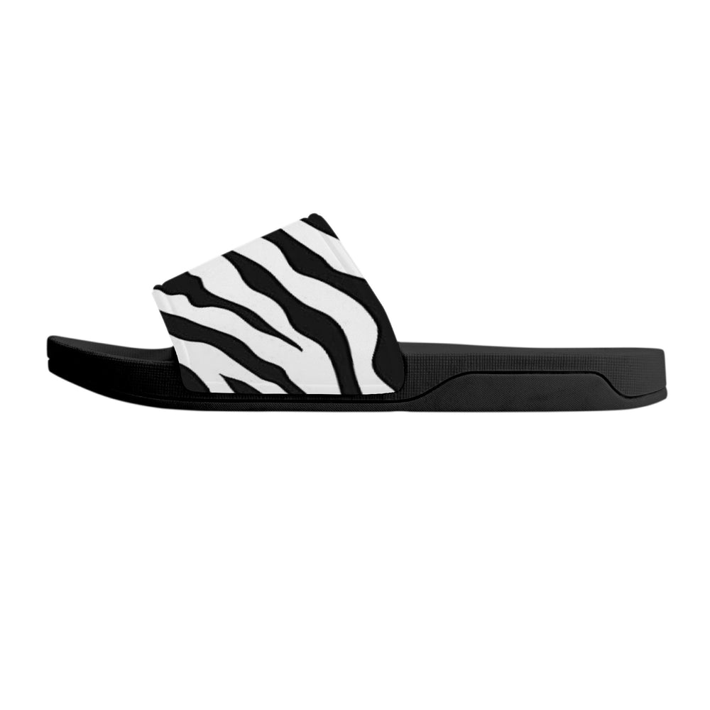 Ti Amo I love you - Exclusive Brand - Black & White Zebra Stripes - Womens / Children  / Youth  - Slide Sandals - Black Soles