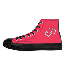 Load image into Gallery viewer, Ti Amo I love you - Exclusive Brand - Radical Red - Double White Heart - High Top Canvas Shoes - Black  Soles
