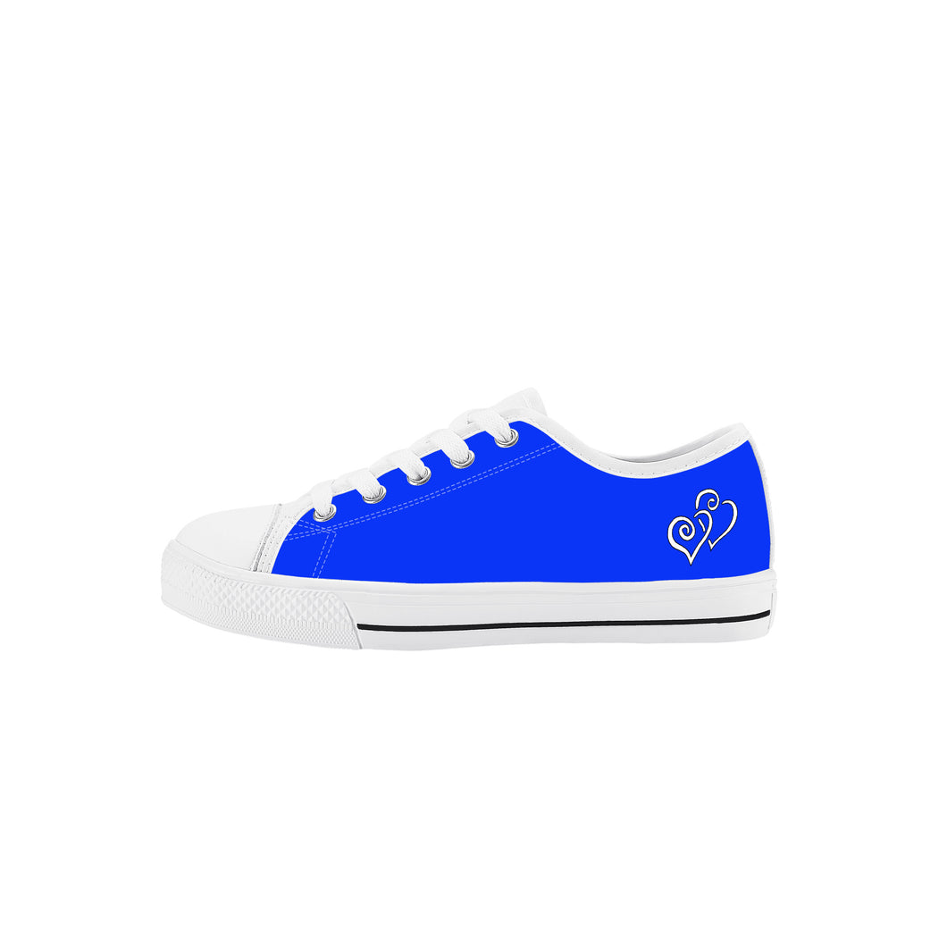 Ti Amo I love you - Exclusive Brand - Blue Blue Eyes - Double White Heart - Kids Low Top Canvas Shoes