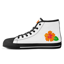 Load image into Gallery viewer, Ti Amo I love you - Exclusive Brand - White -  Hawaiian Flower - High-Top Canvas Shoes - Black Soles
