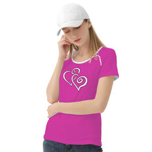 Load image into Gallery viewer, TI Amo I love you - Exclusive Brand - Cerise - Double White Heart - Women&#39;s T shirt - Sizes XS-2XL
