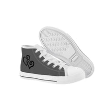 Load image into Gallery viewer, Ti Amo I love you - Exclusive Brand - Davy&#39;s Gray - Double Black Heart -  Kids High Top Canvas Shoes
