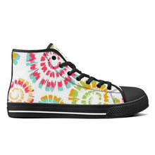 Load image into Gallery viewer, Ti Amo I love you - Exclusive Brand - Goldenrod, Bermuda, Celery, California &amp; Radical Red Tie- Dye - High-Top Canvas Shoes- Black
