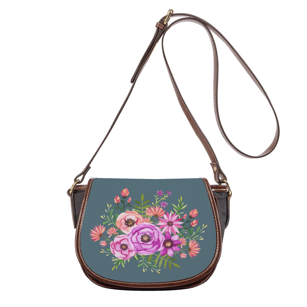 Ti Amo I love you - Exclusive Brand - Dark Electric Blue - Floral Bouquet - Saddle Bag