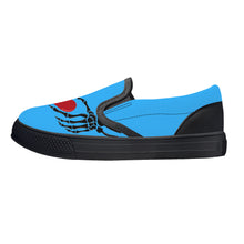 Load image into Gallery viewer, Ti Amo I love you - Exclusive Brand - Medium Cyan Blue - Skeleton Hands with Heart  - Kids Slip-on shoes - Black Soles
