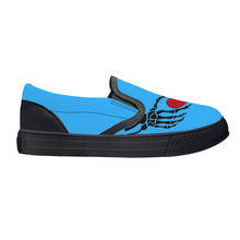 Load image into Gallery viewer, Ti Amo I love you - Exclusive Brand - Medium Cyan Blue - Skeleton Hands with Heart  - Kids Slip-on shoes - Black Soles
