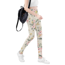 Load image into Gallery viewer, Ti Amo I love you - Exclusive Brand - Beige Floral - Womens / Teen Girls / Womens Plus Size - Yoga Leggings - Sizes XS-3XL
