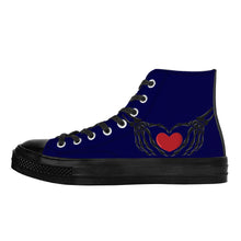 Load image into Gallery viewer, Ti Amo I love you - Exclusive Brand - Stratos - Skeleton Hands with Heart - High Top Canvas Shoes - Black  Soles
