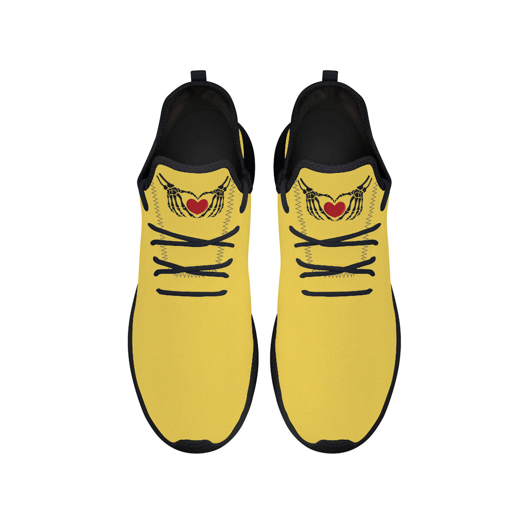 Ti Amo I love you - Exclusive Brand - Mustard Yellow - Skelton Hands with Heart - Mens / Womens - Lightweight Mesh Knit Sneaker - Black Soles