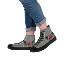 Load image into Gallery viewer, Ti Amo I love you - Exclusive Brand - Natural Gray - Skeleton Hands with Heart - High Top Canvas Shoes - Black Soles
