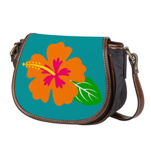 Load image into Gallery viewer, Ti Amo I love you - Exclusive Brand - Persian Green - Hawaiian Flower - Saddle Bag
