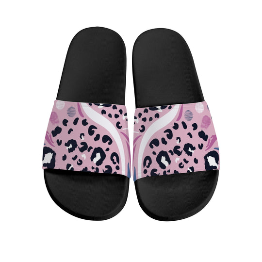 Ti Amo I love you - Exclusive Brand - Blossom with White, Blue Bayoux & Tapestry Animal Pattern - Womens / Childrens  / Youth Slide Sandals - Black Soles