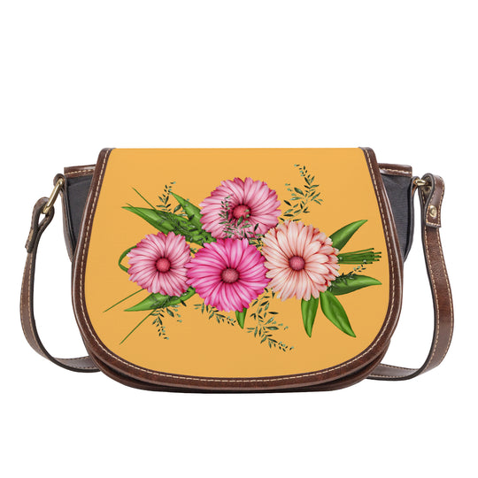 Ti Amo I love you - Exclusive Brand - Light Orange - Pink Floral - Saddle Bag
