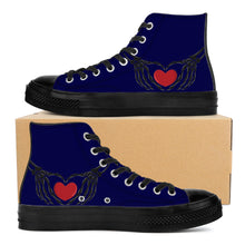 Load image into Gallery viewer, Ti Amo I love you - Exclusive Brand - Stratos - Skeleton Hands with Heart - High Top Canvas Shoes - Black  Soles
