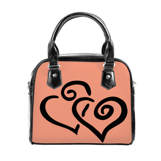 Ti Amo I love you - Exclusive Brand - Dark Salmon - Double Black Heart -  Shoulder Handbag