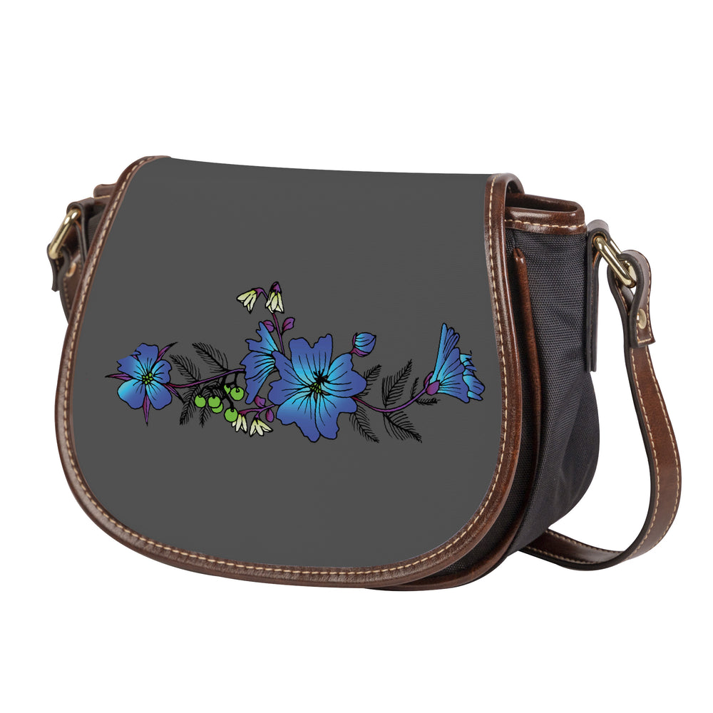 Ti Amo I love you - Exclusive Brand  - Davy's Grey - Blue Floral -  Saddle Bag