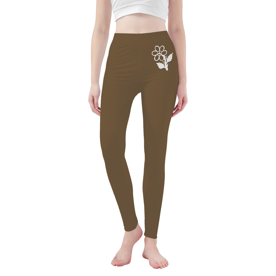 Ti Amo I love you - Exclusive Brand  - Aged Bronze - White Daisy -  Yoga Leggings