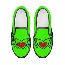 Load image into Gallery viewer, Ti Amo I love you- Exclusive Brand - Harlequin - Skeleton Hands with Heart - Kids Slip-on shoes - Black Soles
