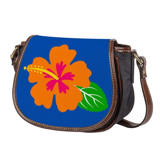 Ti Amo I love you - Exclusive Brand - Dark Blue - Hawaiian Flower - Saddle Bag
