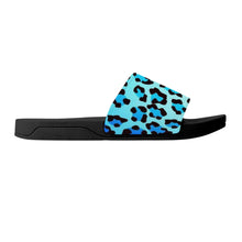 Load image into Gallery viewer, Ti Amo I love you - Exclusive Brand - Bright Turqoiuse &amp; Ice Cold Leopard Pattern - Womens / Childrens  / Youth  - Slide Sandals - Black Soles
