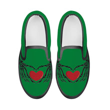 Load image into Gallery viewer, Ti Amo I love you - Exclusive Brand  - Fun Green - Skeleton Hands with Heart - Kids Slip-on shoes - Black Soles
